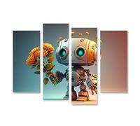 islandburner Tableau sur toile Un robot mignon tenant un bouquet de fleurs regarde directement la caméra Un rob Cadre Affiche Poster Murale Tableaux