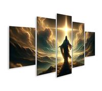 islandburner Tableau sur toile - Une figure majestueuse debout devant une lumière éclatante entourée de nuages - 5 pièces