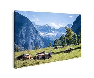 islandburner Tableau sur toile Vaches sur une prairie dans les montagnes Alpes Vache Prato Peintures Impressions Art Poster Mural