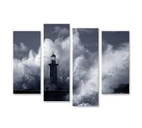 islandburner Tableau sur toile Vagues orageuses du grand océan sur le vieux phare du Douro Cadre Affiche Poster Murale Tableaux
