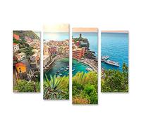 islandburner Tableau sur Toile Vernazza Village Superbe Lever du Soleil Cinque Terre Italie Europe Panorama Cadre Affiche Poster Murale Tableaux