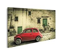 islandburner Tableau sur Toile Vieille scène Italienne Vintage Petite Voiture Rouge Antique Fiat 500 Cadre Affiche Poster Murale Tableaux