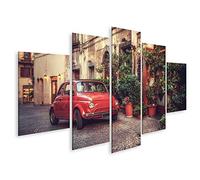 islandburner Tableau sur toile Vieille voiture emblématique dans la rue à côté du restaurant de la ville italie Cadre Affiche Poster Murale Tableaux