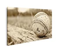 islandburner Tableau sur toile vieux baseball usé sur bois pour salon, fans de sport, magasin de sport, images murales poster