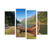 islandburner Tableau sur toile Vieux bateau viking dans le village de Gudvangen près de Flam Norvège Cadre Affiche Poster Murale Tableaux