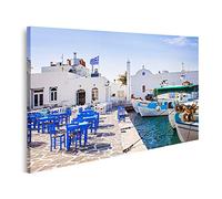 islandburner Tableau sur Toile Village de pêcheurs Grec à Paros Naousa Grèce Cadre Affiche Poster Murale Tableaux