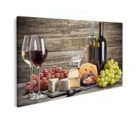 islandburner Tableau sur Toile Vin Fromage Nature Morte Devant Un Mur en Bois Cadre Affiche Poster Murale Tableaux