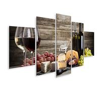 islandburner Tableau sur Toile Vin Fromage Nature Morte Devant Un Mur en Bois Cadre Affiche Poster Murale Tableaux