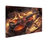 islandburner Tableau sur toile Violon sous une lumière douce avec fond en bois pour salon, mélomane, magasin de musique, images murales poster