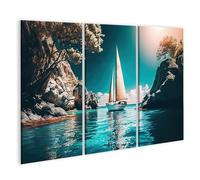 islandburner Tableau sur toile Voilier entre rochers et mer bleue Images murales Poster