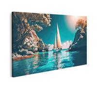 islandburner Tableau sur toile Voilier entre rochers et mer bleue Images murales Poster