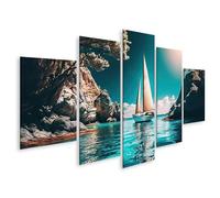 islandburner Tableau sur toile Voilier entre rochers et mer bleue Images murales Poster