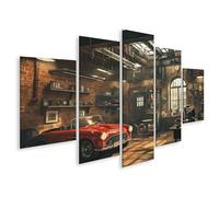 islandburner Tableau sur toile - Voiture classique dans un ancien atelier - Loft pour le salon, les amateurs de voiture - Atelier automobile - Images murales