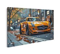 islandburner Tableau sur toile Voiture de sport rapide au centre-ville avec feuilles d'automne Images murales Poster