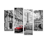 islandburner Tableau sur toile Voiture rouge à Paris avec la Tour Eiffel en arrière-plan Images murales Poster