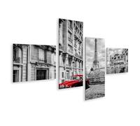 islandburner Tableau sur toile Voiture rouge à Paris avec la Tour Eiffel en arrière-plan Images murales Poster