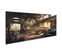 islandburner Tableau sur toile - Voitures classiques et atelier vintage pour salon - Pour les amateurs d'automobiles - Photos murales - Poster mural