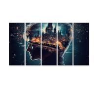 islandburner Tableau sur toile - Voyage magique à Poudlard dans la nuit - Pour chambre à coucher - Harry - Librairie - Poster mural