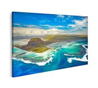 islandburner Tableau sur toile Vue aérienne cascade sous-marine Ile Maurice Le Morne Braba Cadre Affiche Poster Murale Tableaux