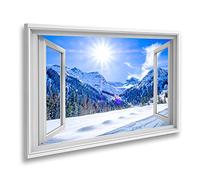islandburner Tableau sur toile - Vue de fenêtre - Montagnes dans le village de Perstisau en Autriche - Images murales