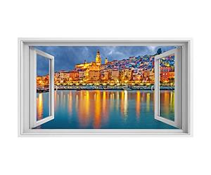islandburner Tableau sur toile - Vue de fenêtre - Village de Provence - Menton après coucher de soleil - Images murales