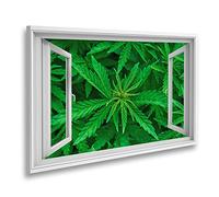 islandburner Tableau sur toile vue fenêtre cannabis feuille de marijuana gros plan Hi images murales poster