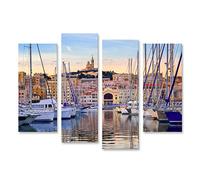 islandburner Tableau sur Toile Yachts dans l'eau du Vieux Port De Marseille sous La Cathédrale De No Cadre Affiche Poster Murale Tableaux