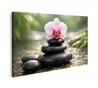 islandburner Tableau sur toile zen avec pierres et orchidée pour une atmosphère relaxante - Édition W1