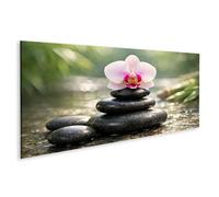 islandburner Tableau sur toile zen avec pierres et orchidée pour une atmosphère relaxante - Panorama