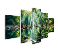 islandburner Tableau sur toile zen Méditation Nature Silence Miroir d'eau - Colonnes en pierre dans la lueur du matin Images murales Poster