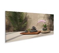 islandburner Tableau sur toile Zen Spa avec pierres d'orchidée pour une décoration d'intérieur relaxante - Panorama