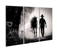 islandburner Tableau Tableaux Silhouette en noir et blanc d'un cow-boy et d'un cheval au lever du soleil Cadre sur Toile Impression Photo Affiches