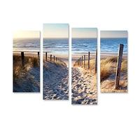 islandburner Tableau, Tableaux sur toile Chemin vers la plage de la mer du Nord dans le soleil du coucher du soleil d'or. Poster, Impression, Cadeau MXT