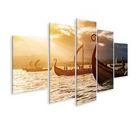 islandburner, Tableau Tableaux sur Toile des navires Vikings sur l'eau sous Le Soleil et la tempête Noire. Invasion dans la tempête. Impression Image Motif Moderne Décoration Affiche Photo PML-MFP-N