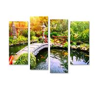 islandburner, Tableau Tableaux sur toile Jardin japonais avec des poissons koi nageant dans l'étang. Fond de la nature Impression Cadeau OBD-4erP-FR