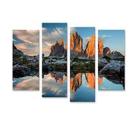 islandburner Tableau Tableaux sur toile Tre Cime ou Tre Cime di Lavaredo avec reflet dans le lac au coucher du soleil, Dolomites, Alto Adige, Alpes italiennes, Europe ULZ