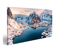 islandburner, Tableau Tableaux sur toile Vue aérienne, de, village pêche, dans, entouré, montagne, hiver, saison, reine, îles lofoten, norvège Impression Cadeau OJY-1K-FR