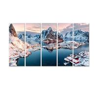 islandburner, Tableau Tableaux sur toile Vue aérienne, de, village pêche, dans, entouré, montagne, hiver, saison, reine, îles lofoten, norvège Impression Cadeau OJY-5P-FR