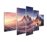 islandburner Tableau Tableaux Vallée de montagne avec une belle maison et une église au coucher du soleil Cadre sur Toile Impression Photo Affiches