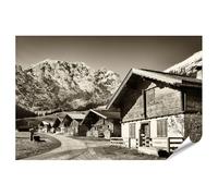 islandburner Tableau XXL - Motif village de montagne - Cabanes en bois dans un paysage alpin pittoresque - 130 x 90 cm