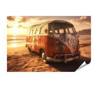 islandburner Tableau XXL - Poster de l'ancien bus VW sur la plage de sable au coucher du soleil - Impression photo de qualité supérieure