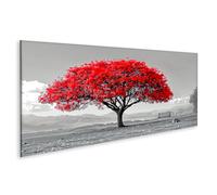 islandburner Toile murale panoramique Arbre rouge dans un paysage monochrome avec banc