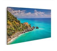 islandburner Villa sur la mer Méditerranée sur une falaise sous un ciel bleu et la mer - Toile 100 x 57 cm