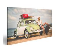 islandburner, WTD Tableau imprimé sur Toile Motif Coccinelle rétro Vintage avec Hippie Girl New York Broadway Surfer Lifestyle sur la Plage, 100 x 57 cm