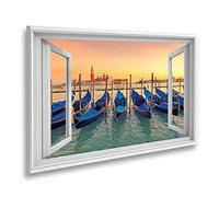 islandburner XDIW Impression sur toile avec vue fenêtre coucher de soleil à Venise Gondoles sur la place de Marcus et l'église de San Giorgio Maggiore en arrière-plan Ita Sagenhafter Effet mural