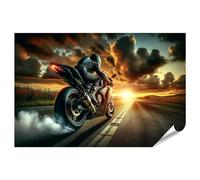 Islandburner XXL Image Affiche Coucher de soleil Moto Course sur route ouverte - L'appel de la liberté Images Premium Impression Photo