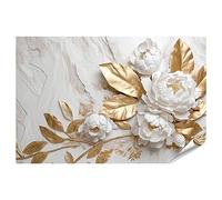 Islandburner XXL Tableau Poster Texture Marbre Blanc Or Fleurs Dorées Design Luxueux Images Premium Impression Photographique JCTS-PKL
