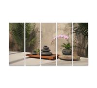 islandburner Zen Spa Tableau sur toile avec pierres d'orchidée pour une décoration d'intérieur relaxante - 5 pièces - XXL