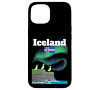 Islande Souvenir Aurore Boréale Colonie Macareux Lumières polaires Coque pour iPhone 15