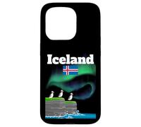 Islande Souvenir Aurore Boréale Colonie Macareux Lumières polaires Coque pour iPhone 15 Pro